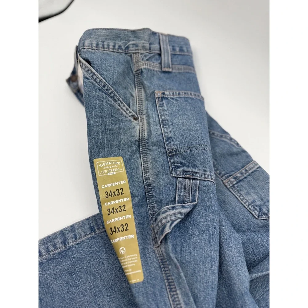Signature by Levi Strauss Gold Men Carpenter Jeans 34x32 Blue Straight Leg NWT
